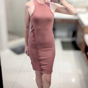 G by Guess Riley lace up bodycon racerback ribbed dress